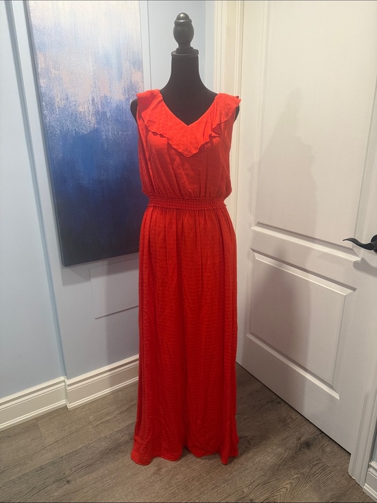 RW&CO. Dresses & Skirts - RW&CO. Bright Red Sleeveless Maxi Dress with Ruffle V-Neck